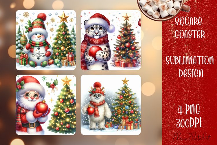 Christmas santa claus animal Sublimation Coaster Design example image 1