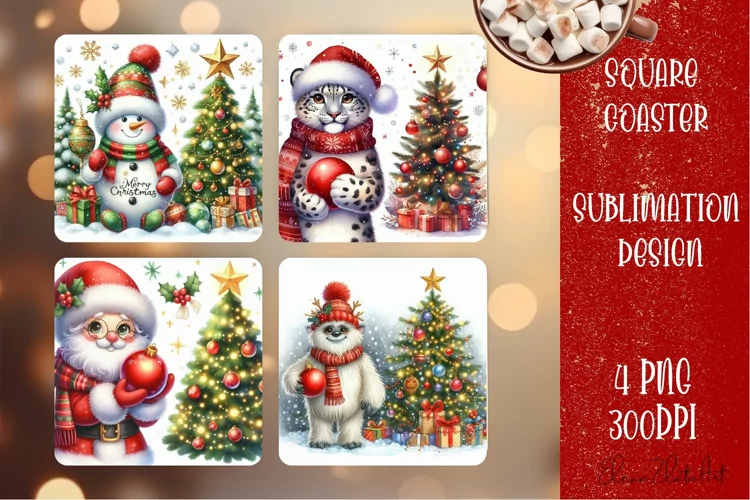 Christmas santa claus animal Sublimation Coaster Design