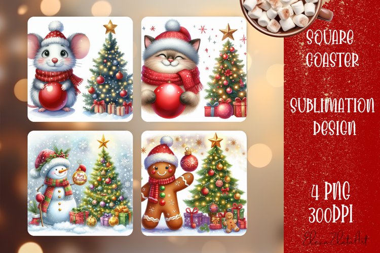 Christmas santa claus animal Sublimation Coaster Design example image 1