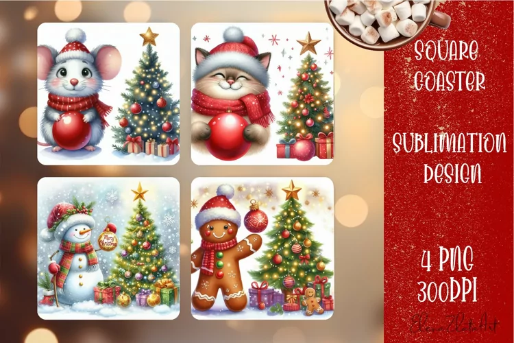 Christmas santa claus animal Sublimation Coaster Design