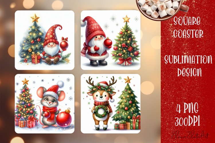 Christmas santa claus animal Sublimation Coaster Design example image 1