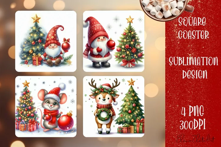 Christmas santa claus animal Sublimation Coaster Design
