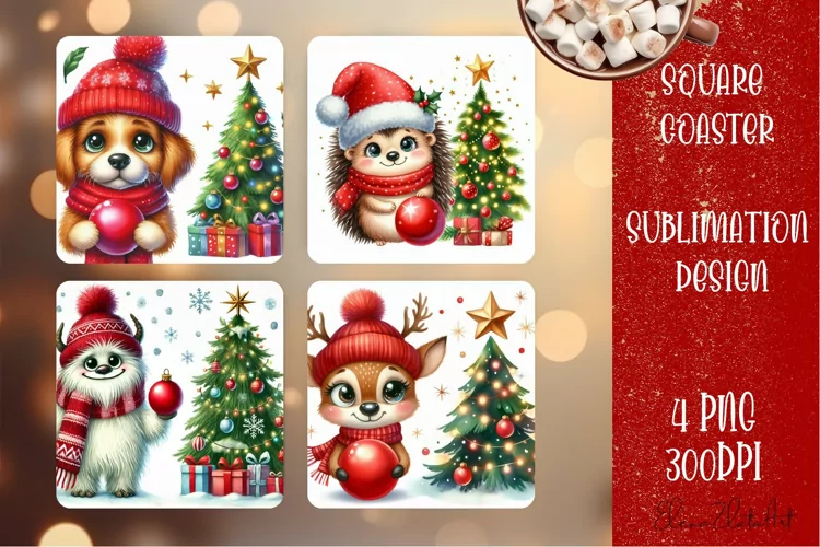 Christmas santa claus animal Sublimation Coaster Design