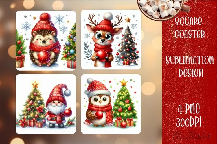 Christmas santa claus animal Sublimation Coaster Design