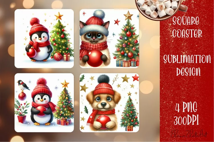Christmas santa claus animal Sublimation Coaster Design