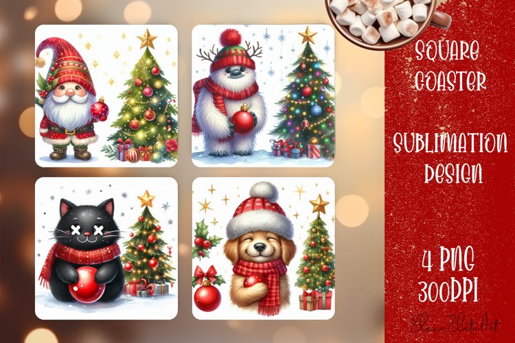 Christmas santa claus animal Sublimation Coaster Design example image 1