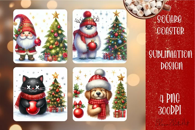 Christmas santa claus animal Sublimation Coaster Design