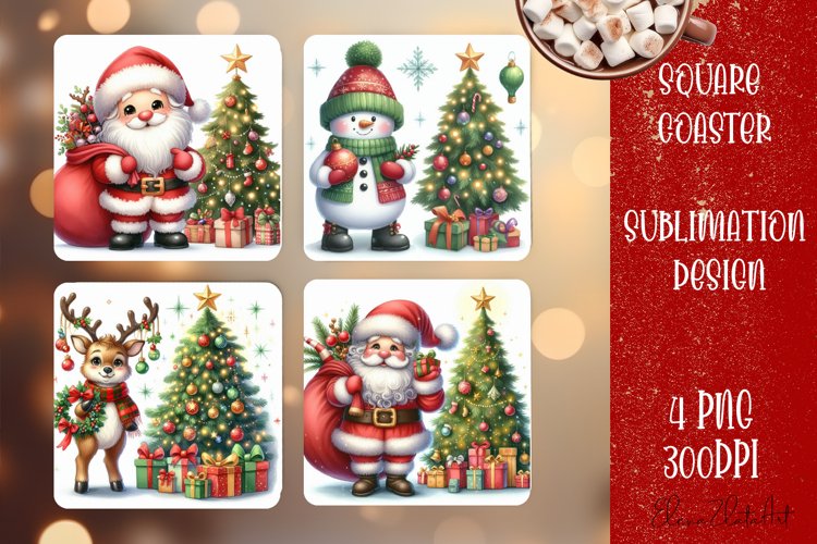 Christmas santa claus animal Sublimation Coaster Design example image 1