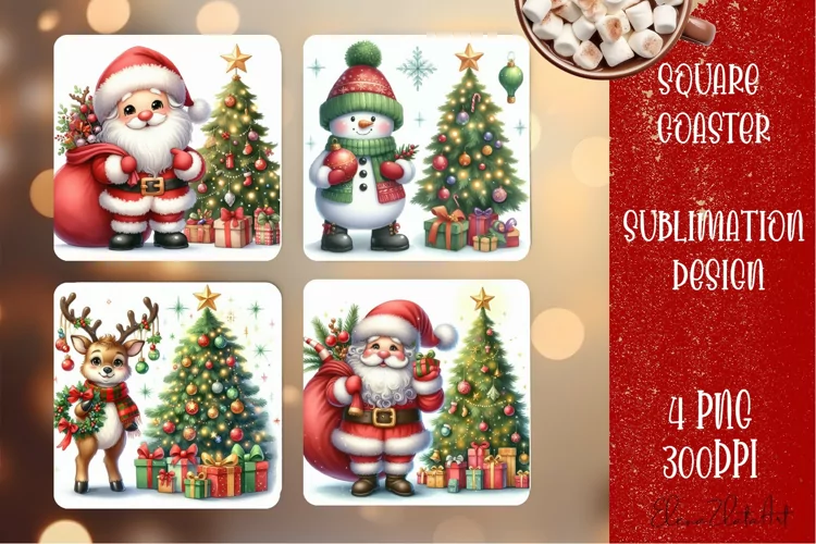Christmas santa claus animal Sublimation Coaster Design