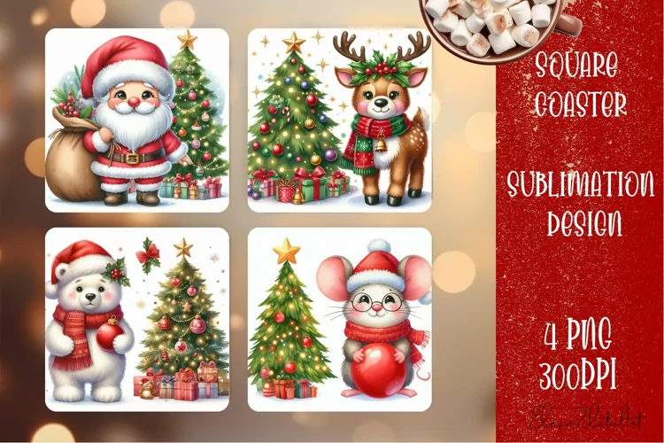 Christmas santa claus animal Sublimation Coaster Design