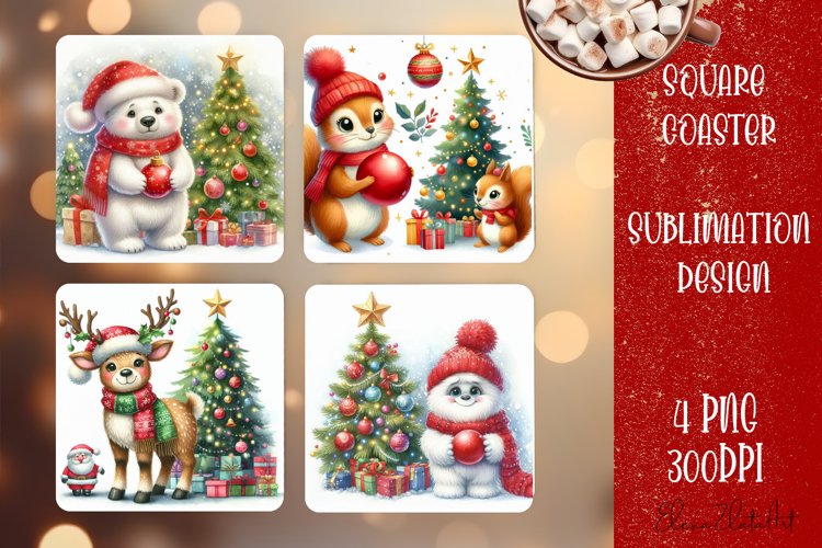 Christmas santa claus animal Sublimation Coaster Design example image 1