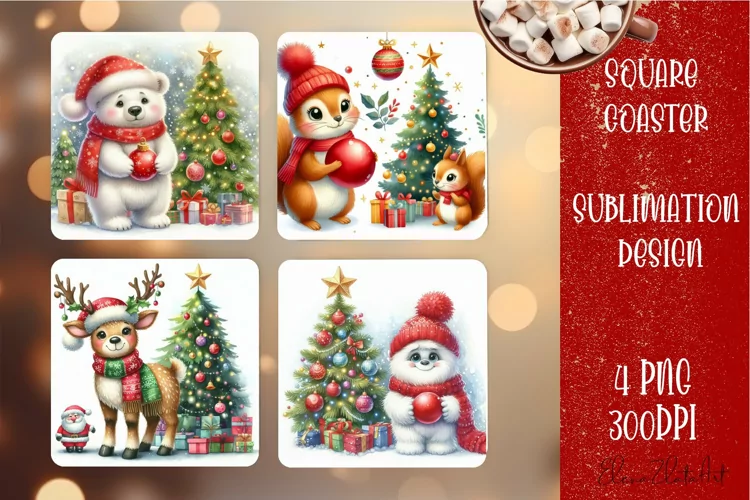 Christmas santa claus animal Sublimation Coaster Design