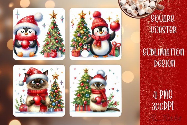 Christmas santa claus animal Sublimation Coaster Design example image 1