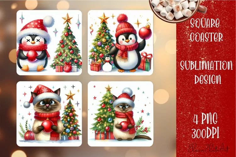 Christmas santa claus animal Sublimation Coaster Design