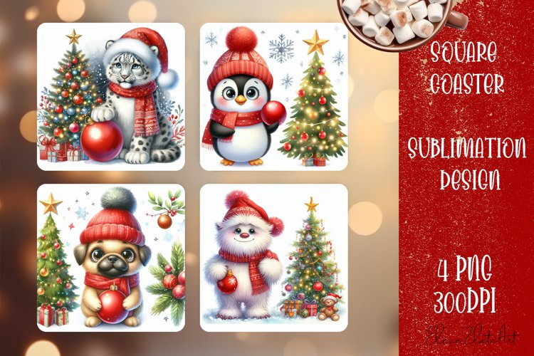 Christmas santa claus animal Sublimation Coaster Design example image 1