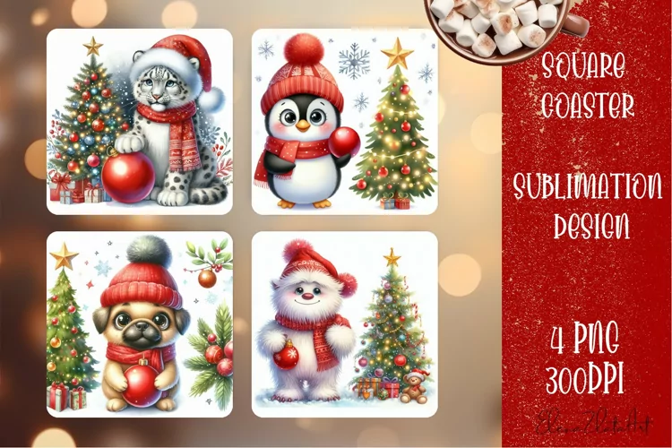 Christmas santa claus animal Sublimation Coaster Design