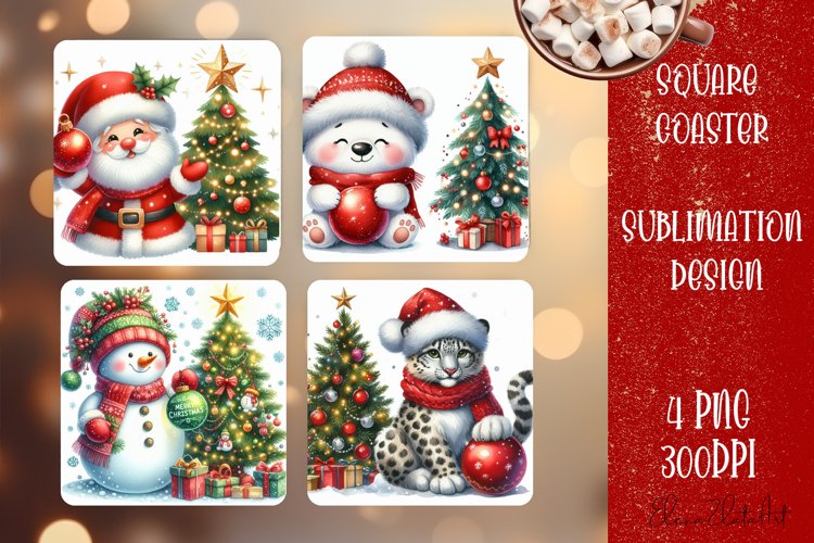 Christmas santa claus animal Sublimation Coaster Design example image 1