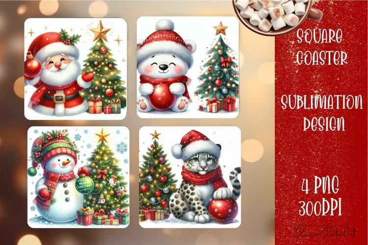 Christmas santa claus animal Sublimation Coaster Design