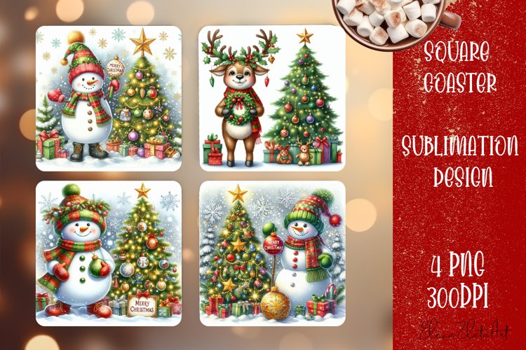 Christmas santa claus animal Sublimation Coaster Design example image 1
