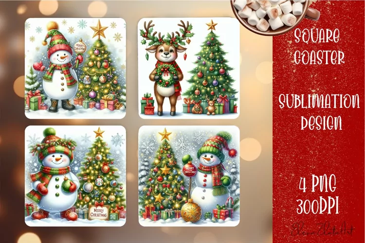 Christmas santa claus animal Sublimation Coaster Design