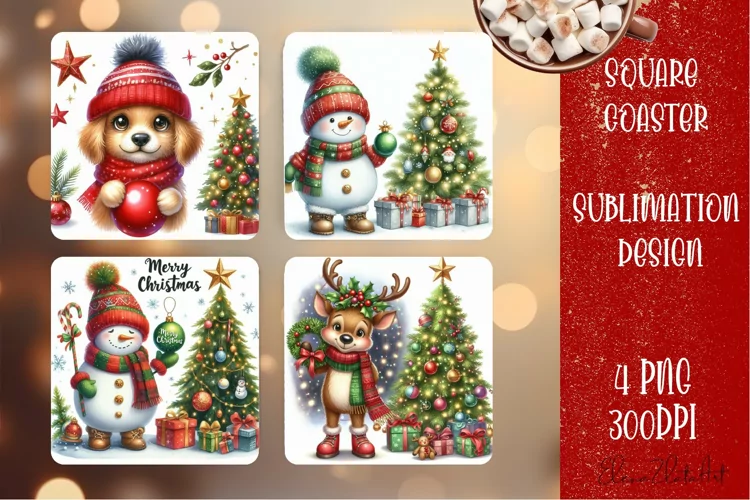 Christmas santa claus animal Sublimation Coaster Design