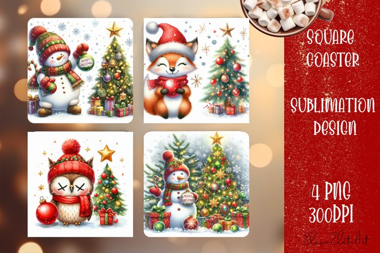 Christmas santa claus animal Sublimation Coaster Design