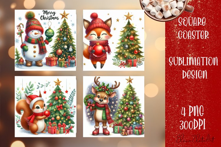 Christmas santa claus animal Sublimation Coaster Design example image 1