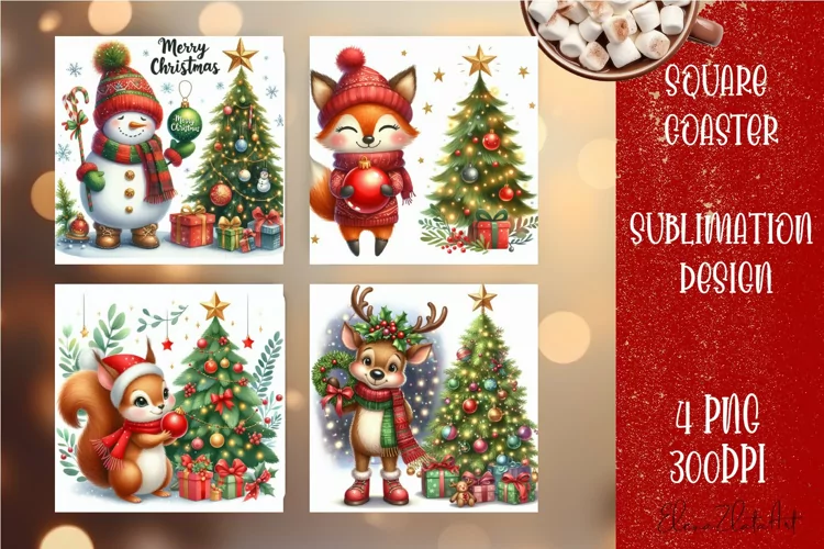 Christmas santa claus animal Sublimation Coaster Design