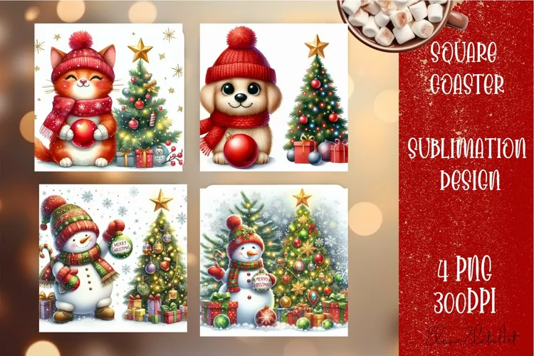 Christmas santa claus animal Sublimation Coaster Design