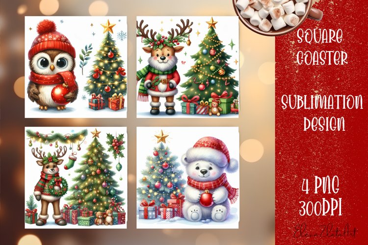 Christmas santa claus animal Sublimation Coaster Design example image 1