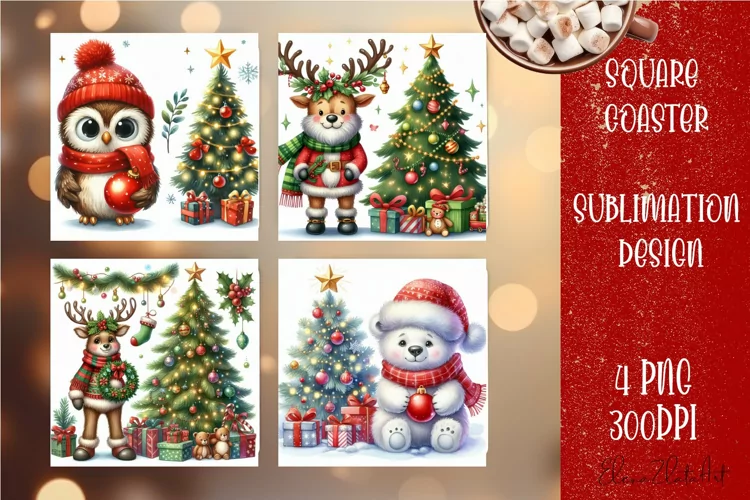 Christmas santa claus animal Sublimation Coaster Design
