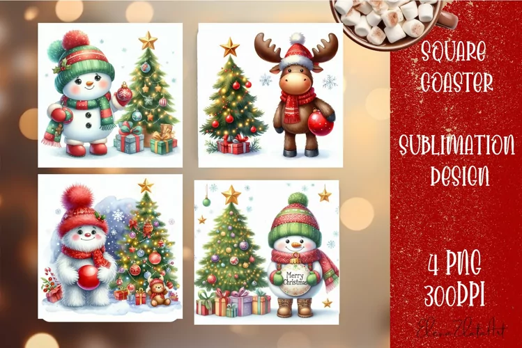 Christmas santa claus animal Sublimation Coaster Design