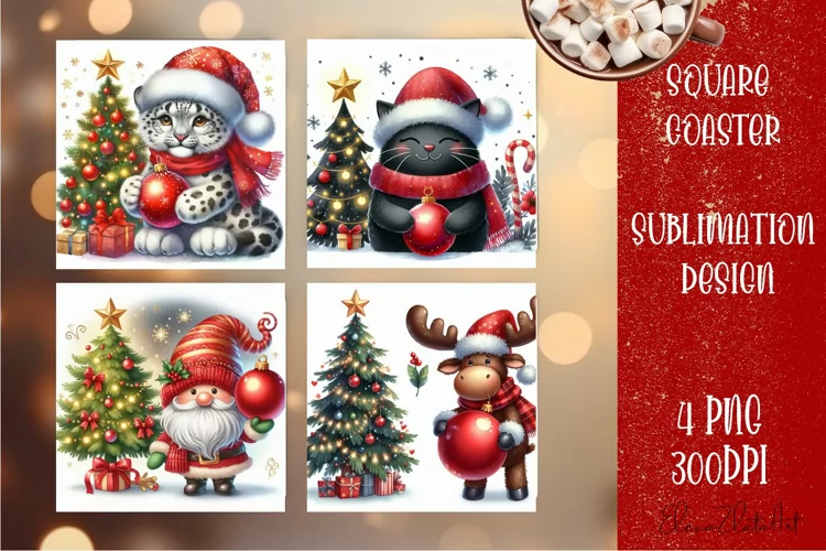 Christmas santa claus animal Sublimation Coaster Design
