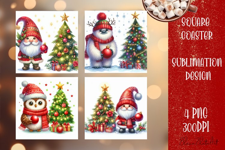 Christmas santa claus animal Sublimation Coaster Design example image 1