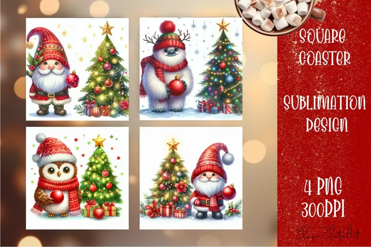 Christmas santa claus animal Sublimation Coaster Design
