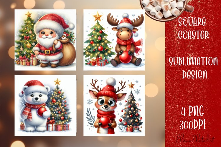 Christmas santa claus animal Sublimation Coaster Design
