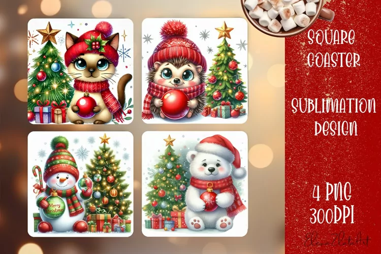 Christmas santa claus animal Sublimation Coaster Design