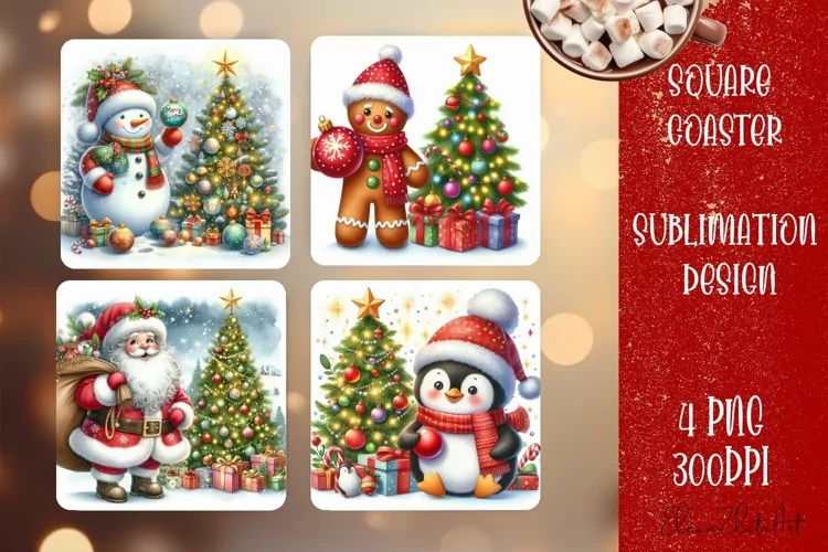 Christmas santa claus animal Sublimation Coaster Design