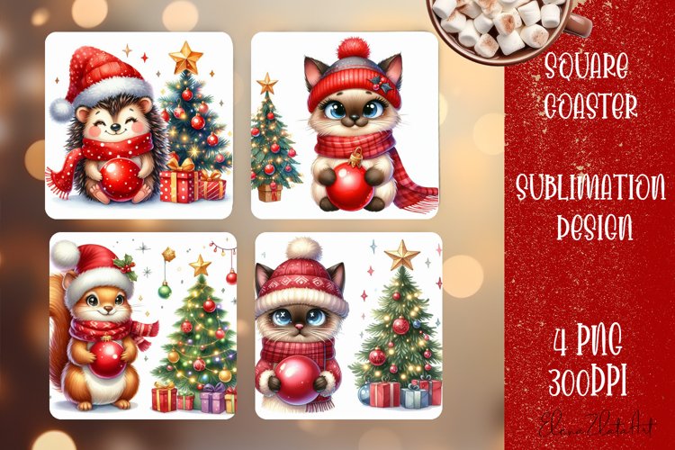 Christmas santa claus animal Sublimation Coaster Design example image 1