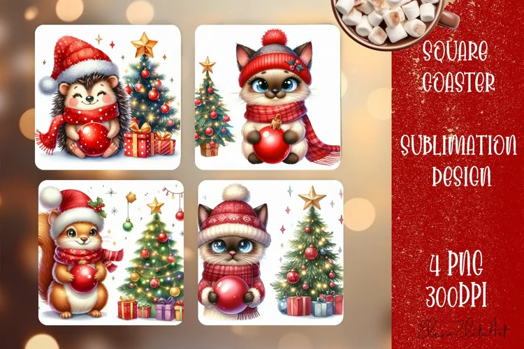 Christmas santa claus animal Sublimation Coaster Design