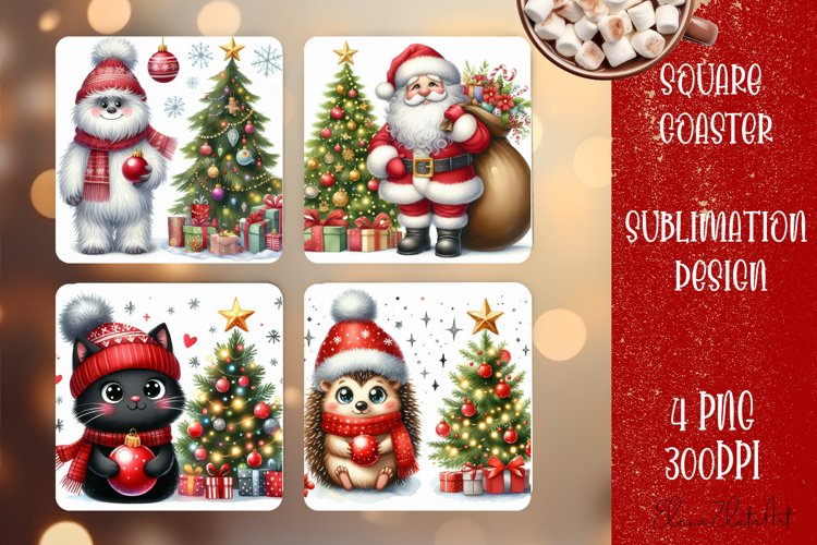 Christmas santa claus animal Sublimation Coaster Design example image 1