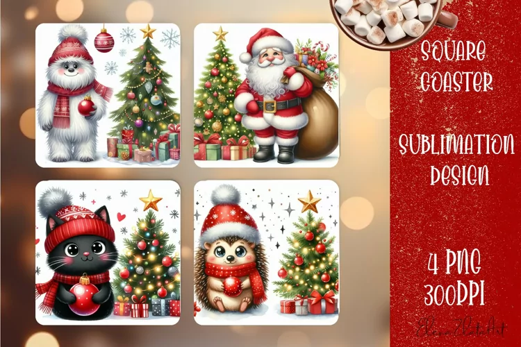 Christmas santa claus animal Sublimation Coaster Design
