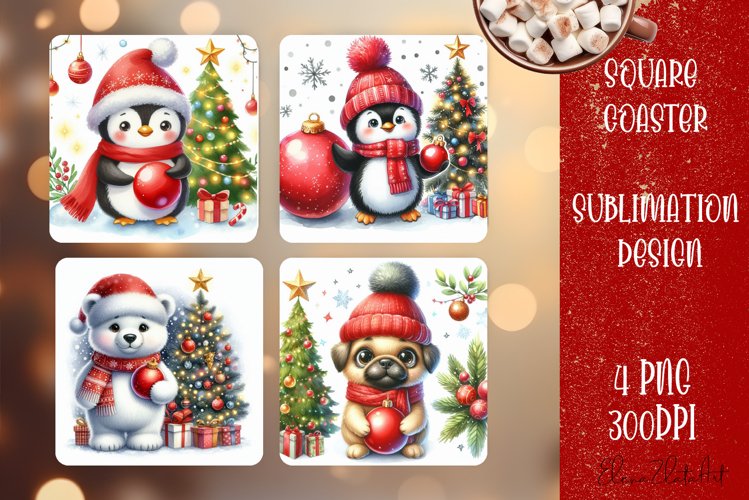 Christmas santa claus animal Sublimation Coaster Design example image 1