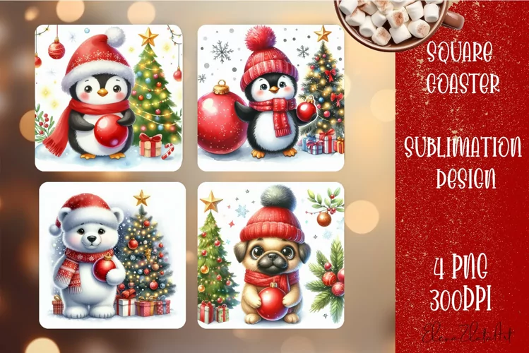 Christmas santa claus animal Sublimation Coaster Design