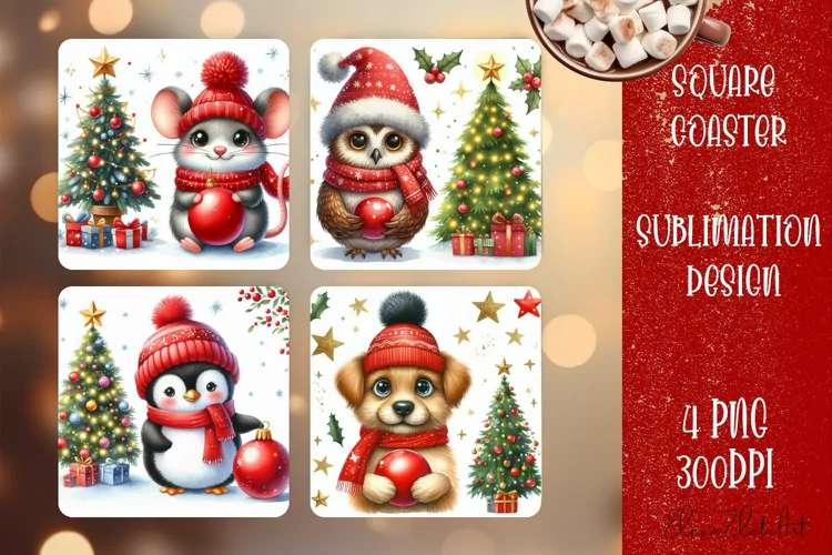 Christmas santa claus animal Sublimation Coaster Design