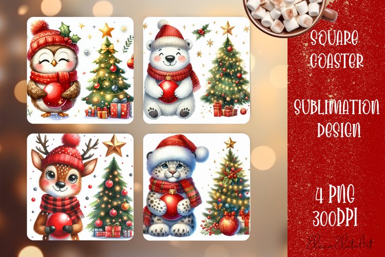Christmas santa claus animal Sublimation Coaster Design