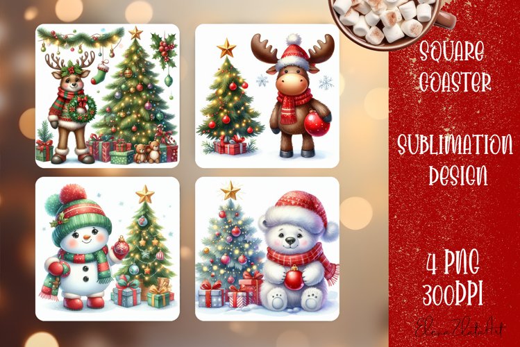 Christmas santa claus animal Sublimation Coaster Design example image 1