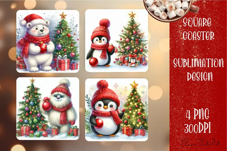 Christmas santa claus animal Sublimation Coaster Design