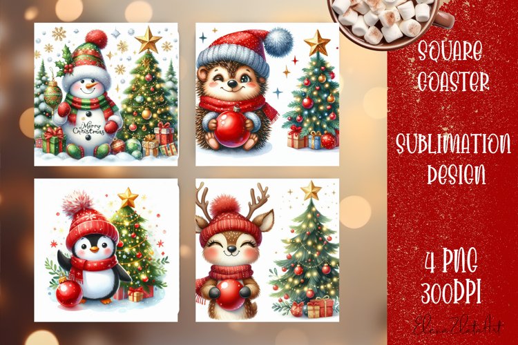 Christmas santa claus animal Sublimation Coaster Design