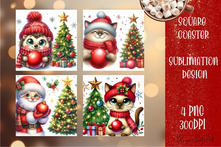 Christmas santa claus animal Sublimation Coaster Design